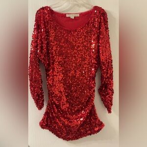 Boston Proper Red Sequin Fitted Blouse